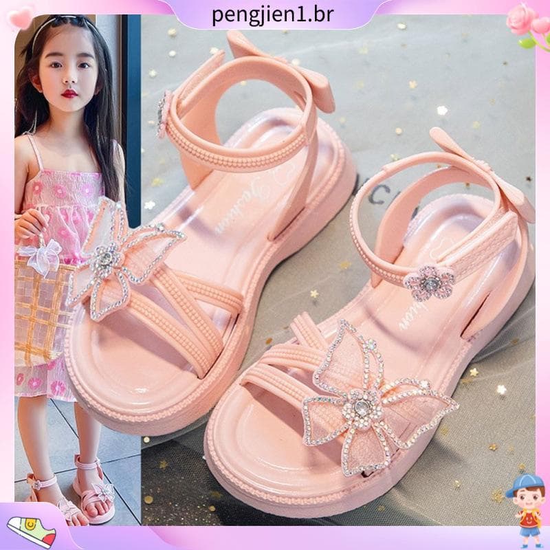 sandália infantil sandália anabela feminina sandália de brilho Verão novo estilo crianças sandálias moda strass borbo