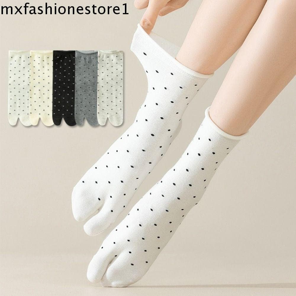 MXFASHIONE Meias De Dedo Separado , Algodão Com Dois Dedos Finas Babados Cano Médio Para 2 Pares