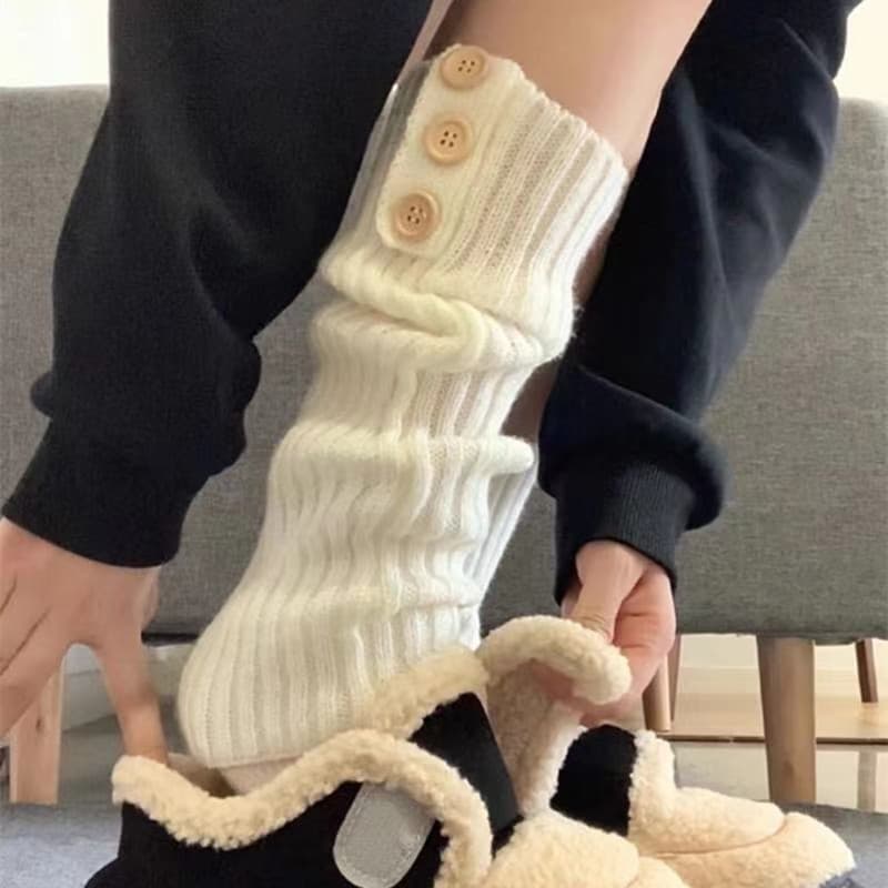 Meias brancas botas de neve femininas sapatos de pele outono inverno pilha meias botão bezerro meias Design meias perna 