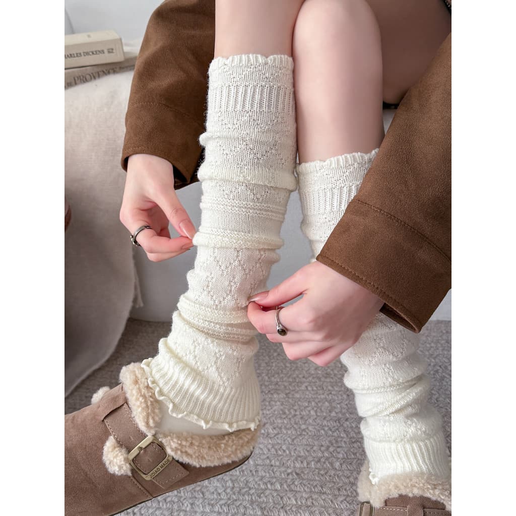 Meias de renda de lã femininas outono inverno meias japonesas de malha com botas manter quente botas de inverno meias ca
