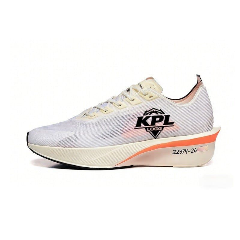 Tênis de corrida branco e rosa com logotipo KPL