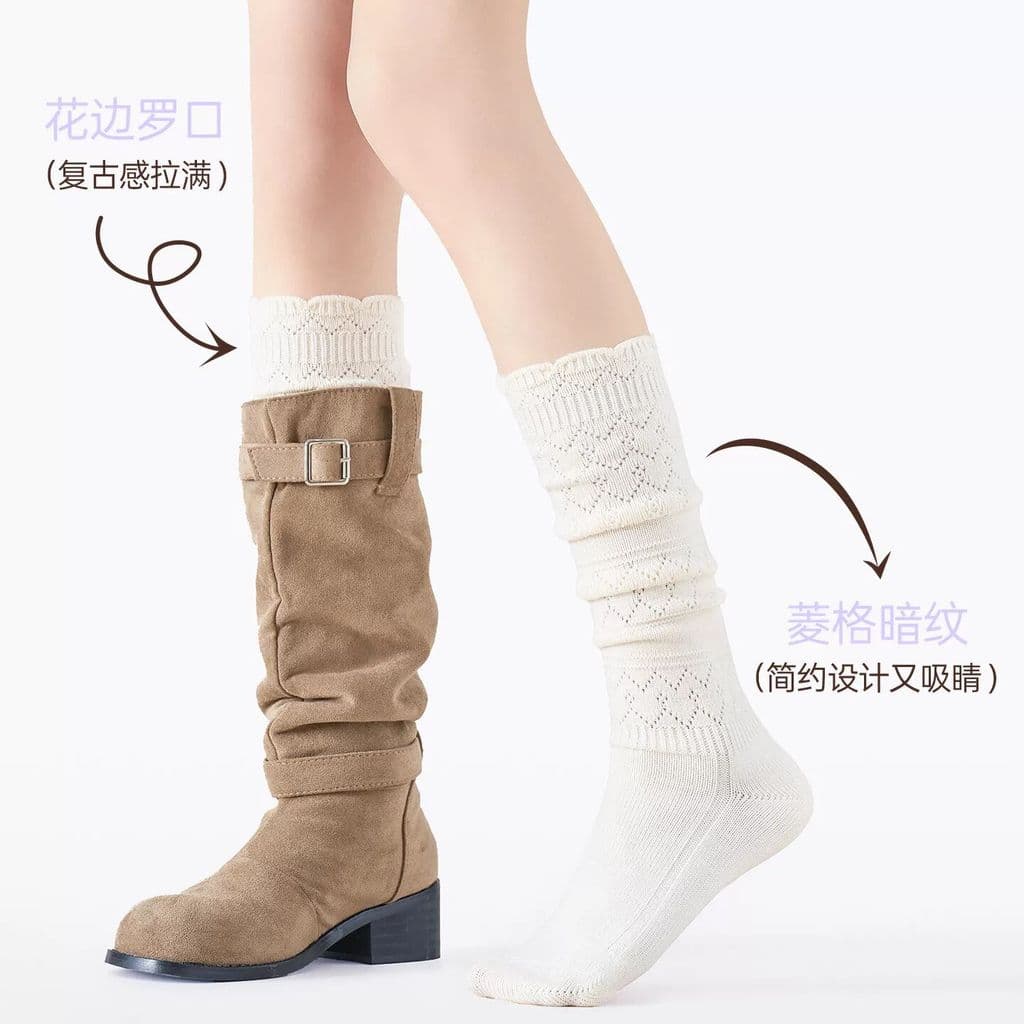 Meias de malha ocas femininas meias bolha branca com botas meias outono inverno lã quente bezerro meias bota