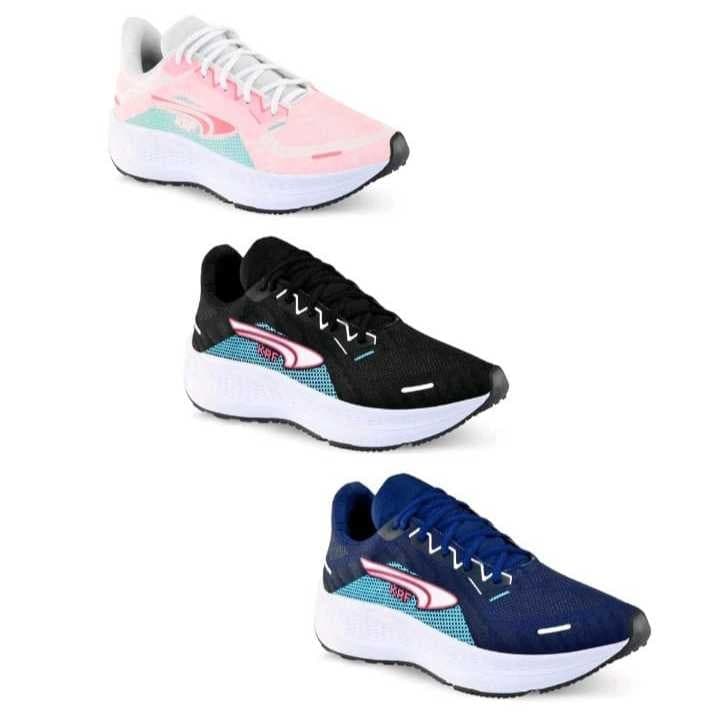 Kit 3 tênis esportivo unissex rosa, preto e azul, tênis para corrida, casual e academia