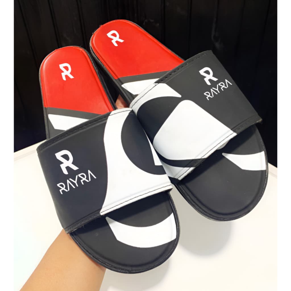 Chinelos masculinos Rayra preto e vermelho com design de slide almofadado