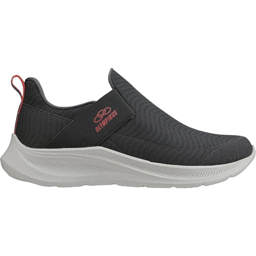 Tênis Olympikus cinza e branco com sola branca e detalhes em vermelho