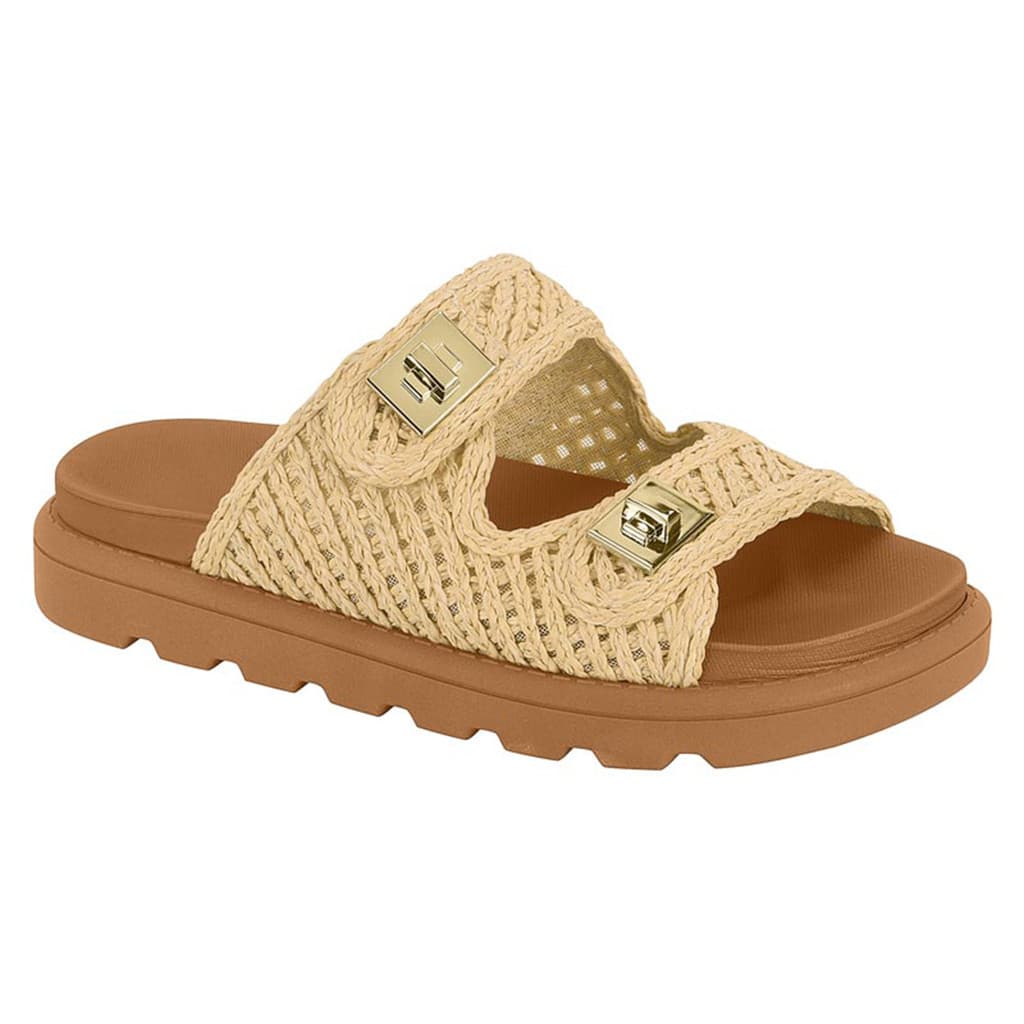 Sandália Vizzano Papete Bege Natural Flat Feminina Vizzano Bege 6510.119.30367 Tira Ajustável