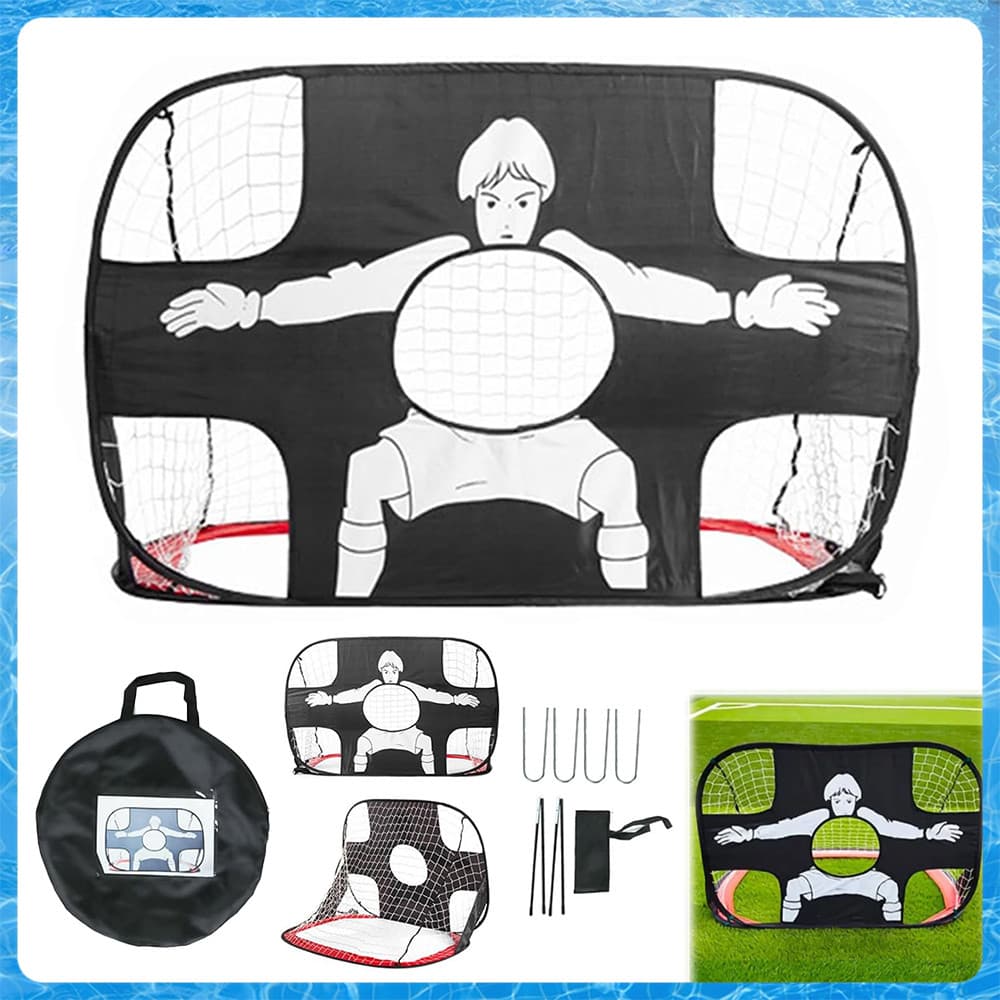 2 em 1 Gol Dobrável Duplo Treino com Goleiro Portátil, 120 x 80 x 80 cm Rede de Alvo de Gol de Futebol
