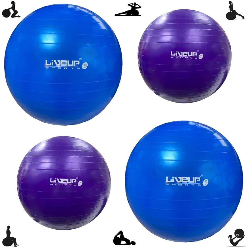 Kit com 2 Bolas Suíças 65cm Azul + 2 Bolas Suíças 55cm Roxa Liveup Pilates, Yoga e Exercícios