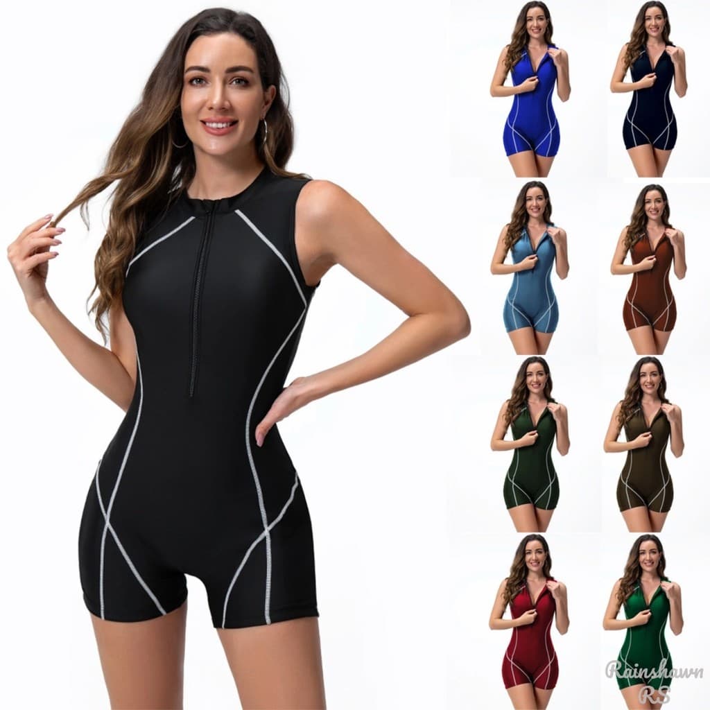 LS|Zíper Maiô Feminino Maio Natação Maio Roupa De Praia Maio Feminino Praia Maiô de Uma Peça Sem Manga Maio Plus Size