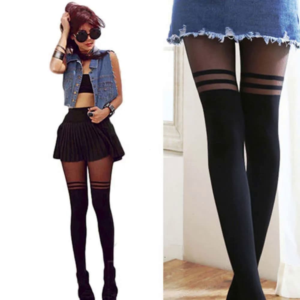 Mulheres Sexy Collants Double Stripe Silk Meias Fina Lady Vintage Meias Meia-calça Verão Feminino Meias Meias