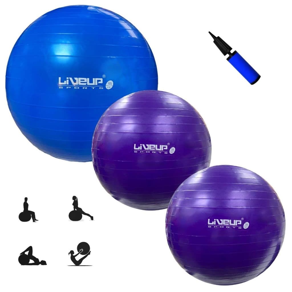 Kit 2 Bolas Suíças 55cm + Bola Suíça 65cm + Mini Bomba Pilates Yoga Treino