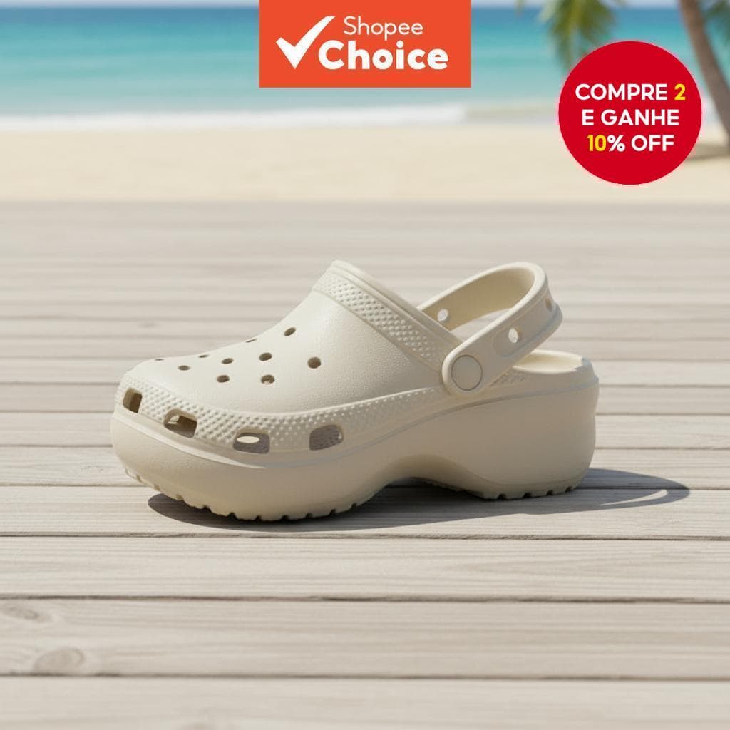  4cm Mais Alto Crocs Série Nuvem Sola Grossa EVA Resistente ao Desgaste Sandálias de Praia para Mulheres com Bico