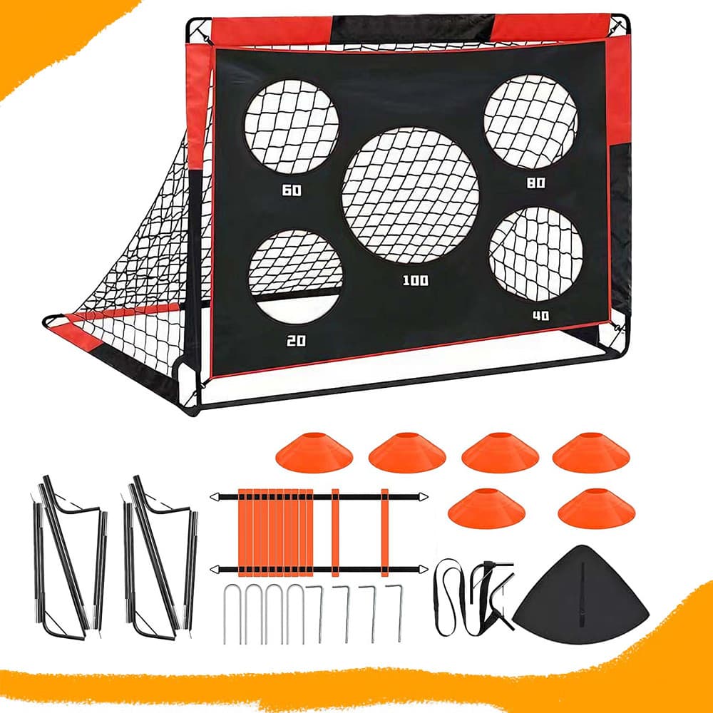 2 em 1 Gol Dobrável Duplo Treino com Goleiro Portátil, 120 x 90 x 90 cm Rede de Alvo de Gol de Futebol, Trave Futebol