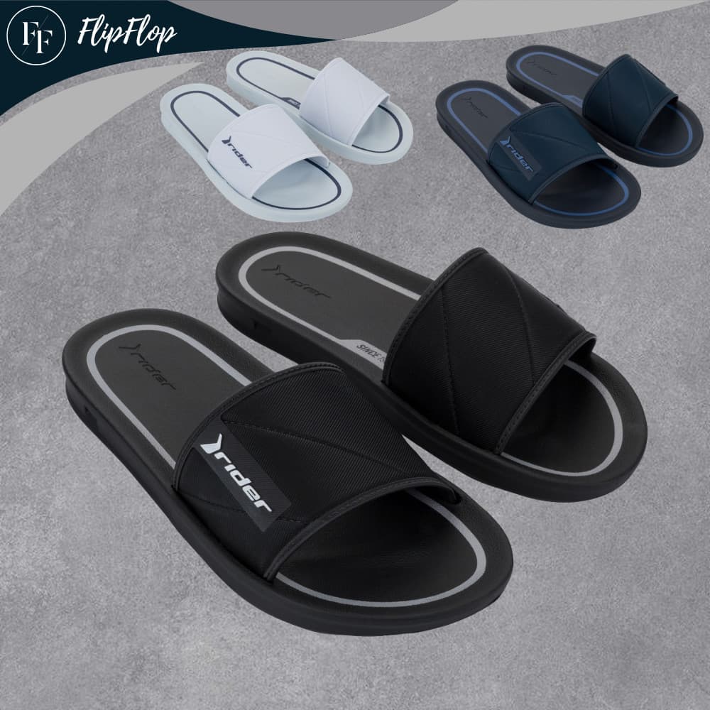 Chinelos Masculinos e Infantis Slide Rider Street Original em Preto, Branco e Cinza