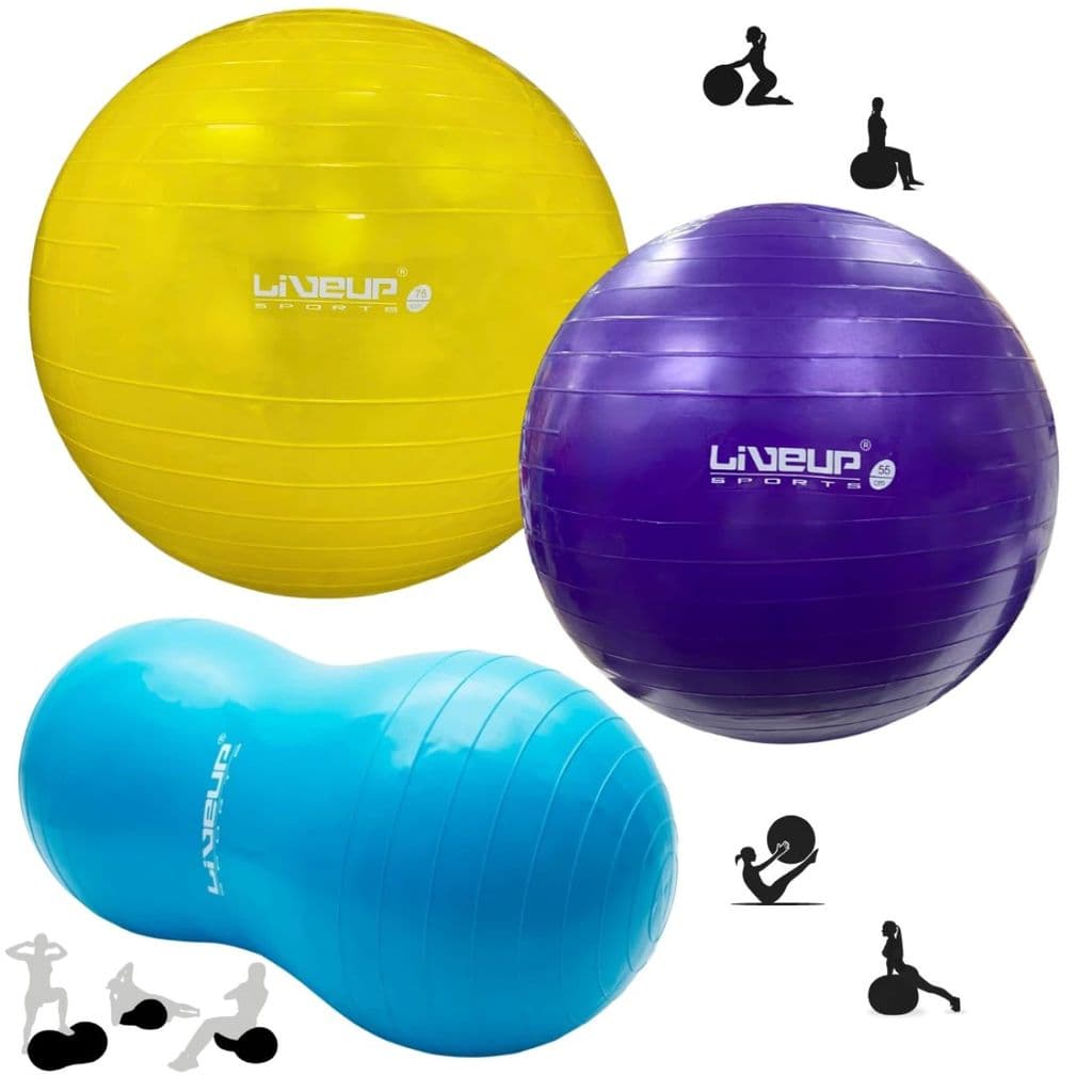 Kit Bola Suiça 75 Cm + Bola Suiça 55 Cm + Bola Feijão 90 X 45 Liveup