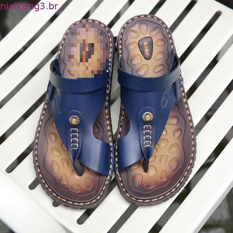 Sandálias masculinas de verão sapatos de praia casuais antiderrapantes versão coreana sandálias de couro masculinas da m