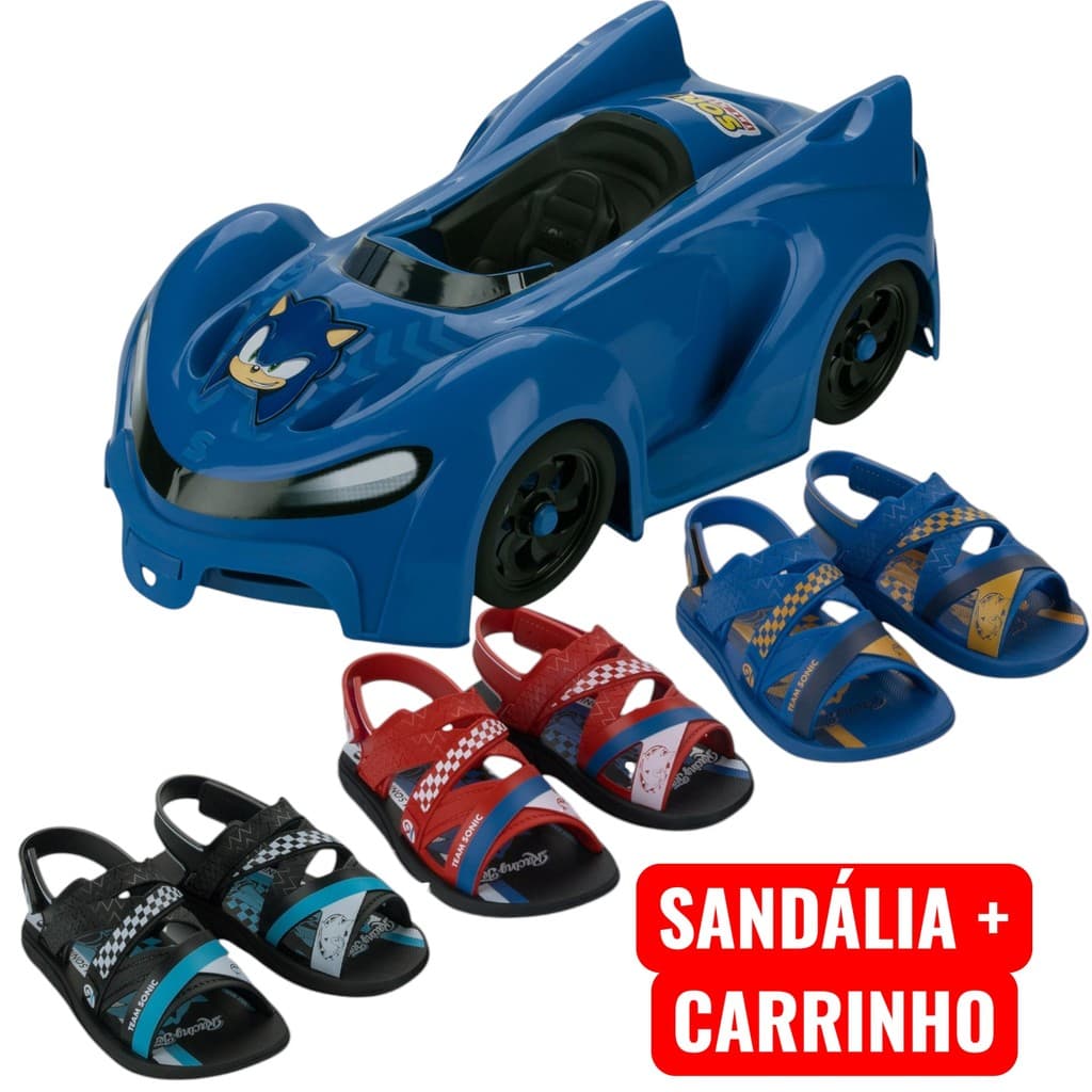 Sandália Infantil Sonic Kit Sandália + Carrinho Fast Car Original com NF Grendene Kids 23294