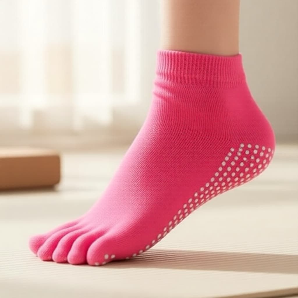  Meias de Yoga Femininas de Cor Única com Cinco Dedos – Meias de Dança com Dedos Separados e Antiderrapante, Lavável à