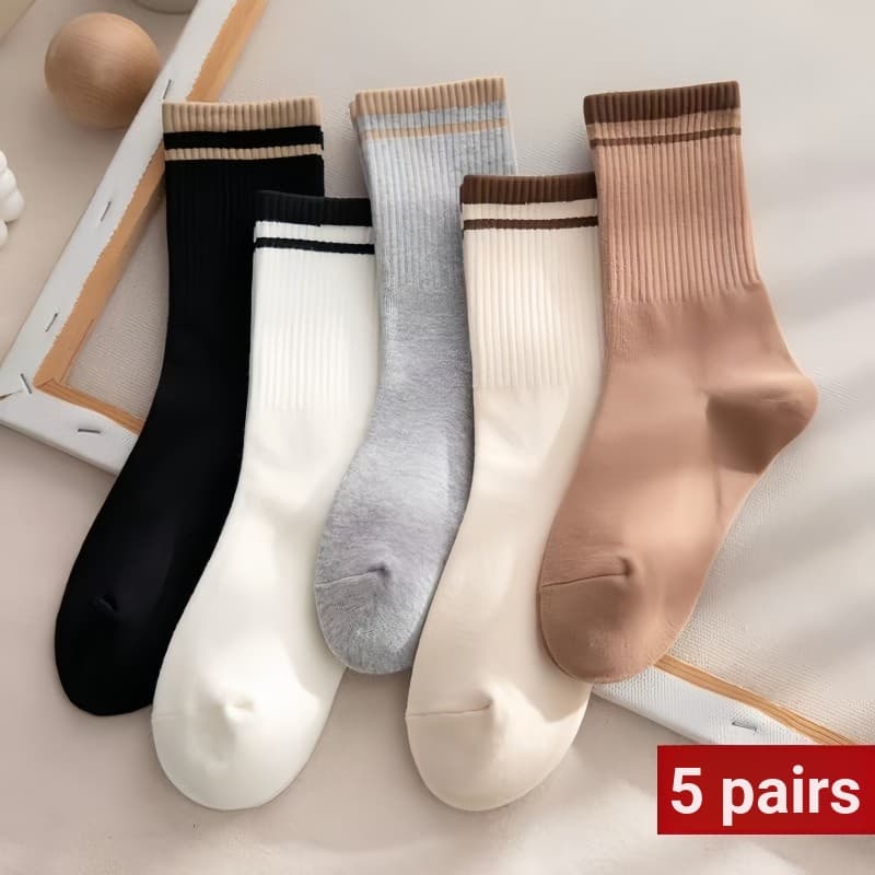[5 pares] meias listradas meias femininas meias cano médio primavera outono inverno puro algodão meias esportivas meias 