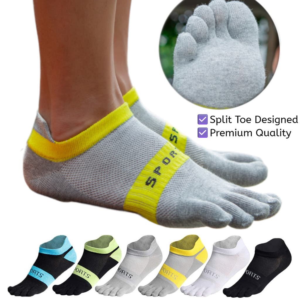 Meias esportivas masculinas de verão em algodão fino com design de cinco dedos - estilo com dedos separados.