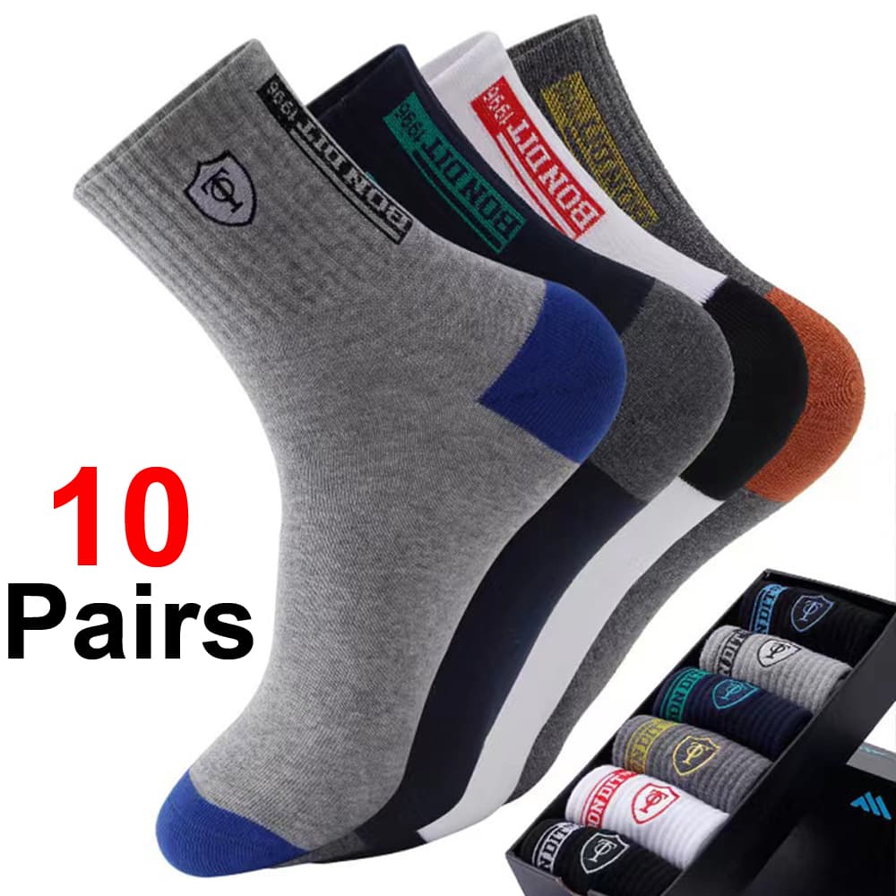  10 Pares de Meias Esportivas de Algodão Respiráveis para Homens, Fibra de Bambu, Meias Masculinas de Outono e Inverno,
