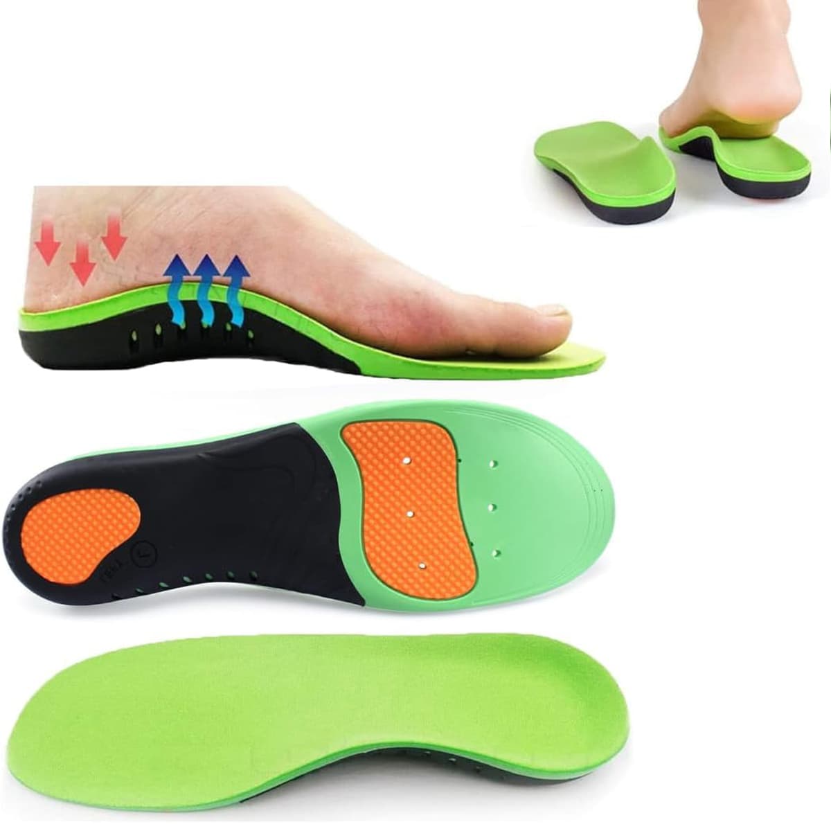  Palmilhas Ortopédicas com Suporte Arco, Palmilha para Fascite Plantar, Palmilhas Ortopédicas de Comprimento Total com