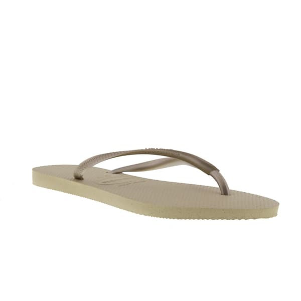 Chinelo Havaianas Slim Feminino Bege, estilo minimalista, sola texturizada.