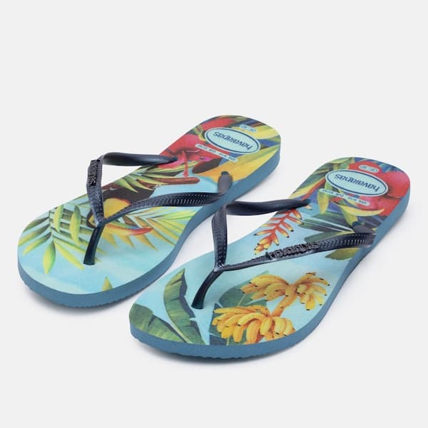 Chinelo Havaianas Slim Tropical feminino azul com estampa tropical