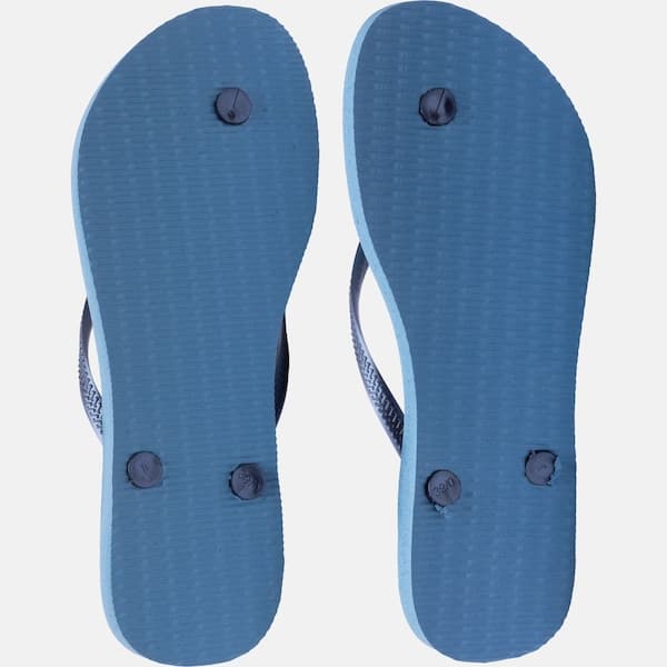 Detalhe da sola do chinelo Havaianas Slim Tropical feminino azul