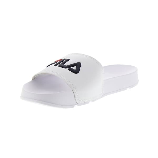 Fila Drifter Slide para mulheres branca com logotipo preto e vermelho.