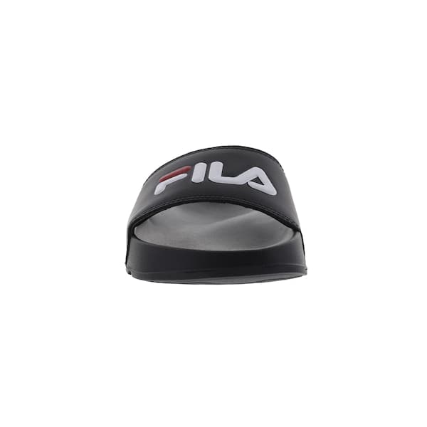 Fila Drifter Basic Logo Slippers Masculino preto com logo branco e vermelho.