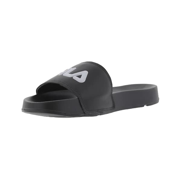 Fila Drifter Basic Logo Slippers Masculino preto com logo branco e vermelho.