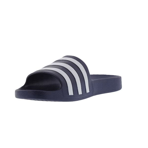Chinelo Adidas Adilette Aqua azul e branco com design minimalista e faixas brancas.