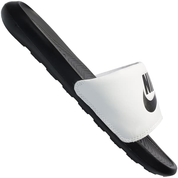 Chinelo Nike Victori - Slide Masculino, preto e branco, com logotipo da Nike.