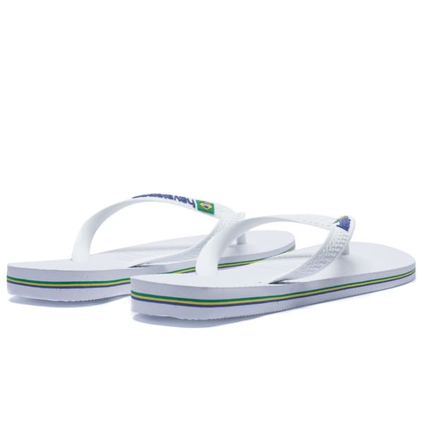 Havaianas Brasil Logo Flip Flops Masculino Branco com detalhes coloridos.