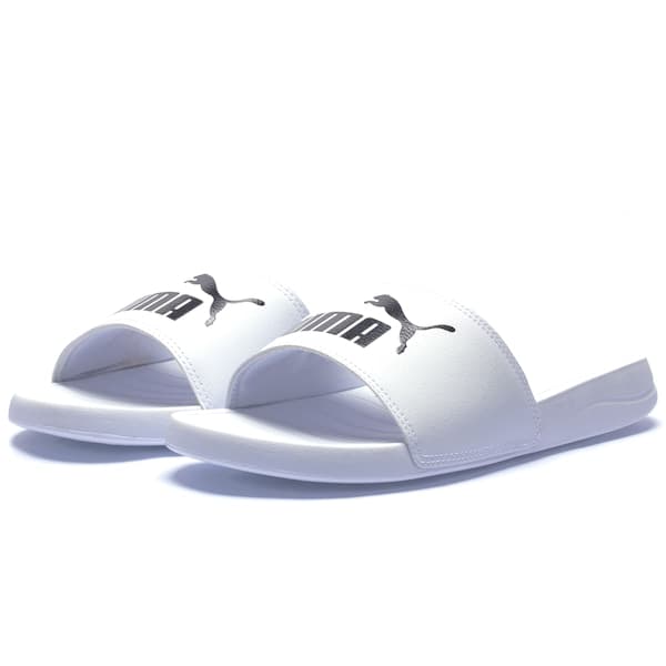 Chinelo slide Puma Popcat 20 Bdp masculino branco com logotipo preto