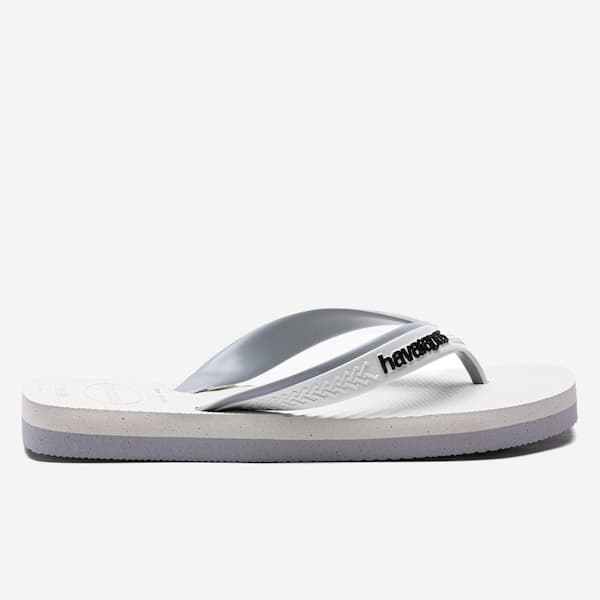 Havaianas Dual Chinelo Adulto branco com sola cinza e logo preto.