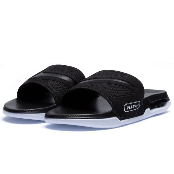 Chinelos Nike Air Max Cirro Slide para adultos, pretos com design de ondas na parte superior e logotipo da Nike.