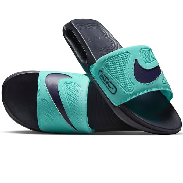 Sandália Nike Air Max Cirro Slide para adultos, verde e preto, com design ventilado.