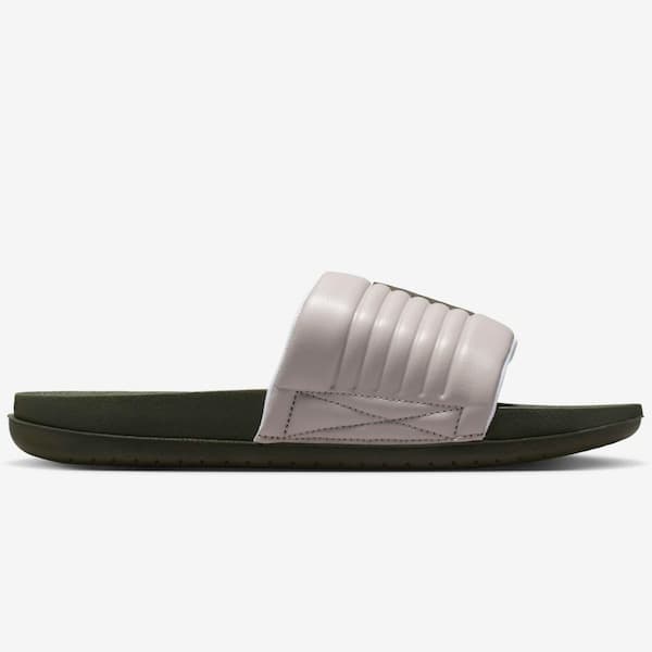 Nike Offcourt Adjust Slide Sandal adulto com ajuste de tira, verde e cinza, vista frontal.