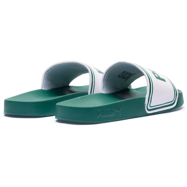 Puma Leadcat 2.0 Team Slide Adulto Verde e Branco, detalhe da sola e logotipo.