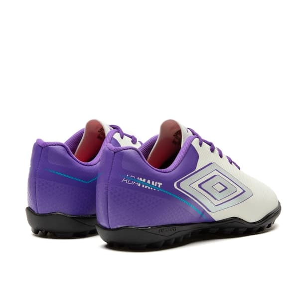 Chuteira Infantil Umbro Adamant Top Speed Branca e Roxa com Sola Preta