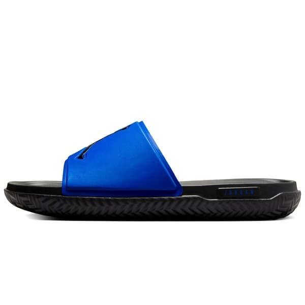 Sandália Jordan Jumpman Slide Masculino Azul e Preto, estilo descontraído e confortável.