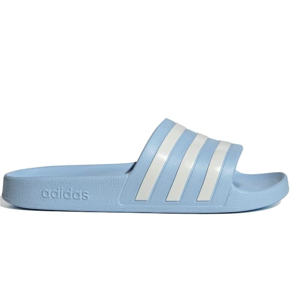 Chinelo slide unissex adidas adilette aqua azul claro com faixas brancas