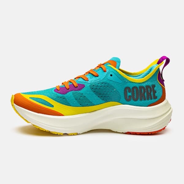 Tênis de corrida Olympikus Corre 4 azul laranja e roxo