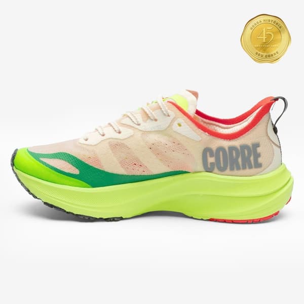 Tênis de Corrida Unissex Olympikus Corre 4 Bege e Verde Neon