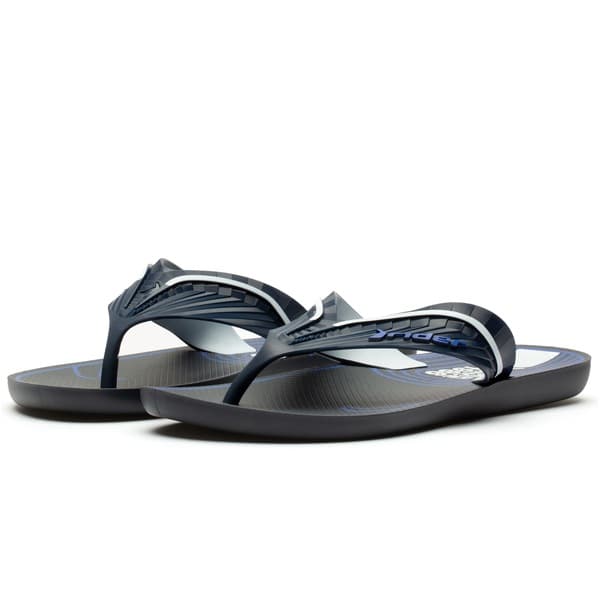 Chinelo esportivo Rider Way Logo Dedo Adulto azul e cinza com detalhes em branco