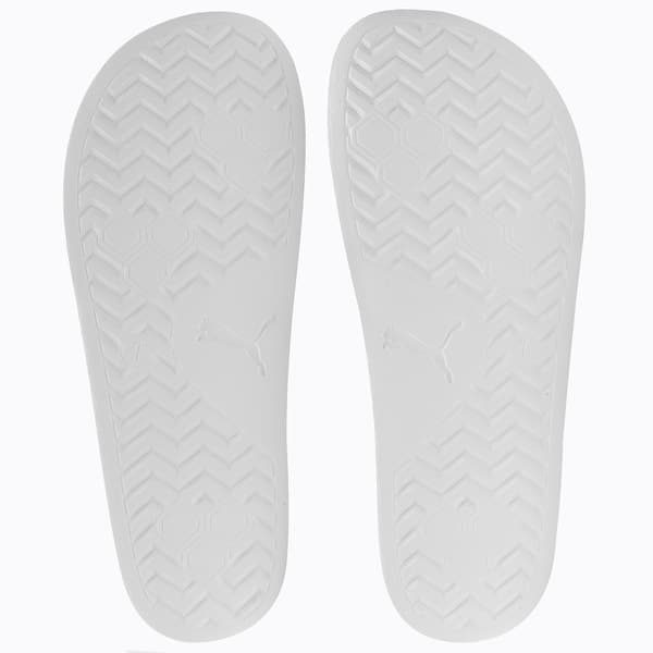 Detalhe da sola de chinelo Puma Leadcat 20 Slide branco com padrão hexagonal.