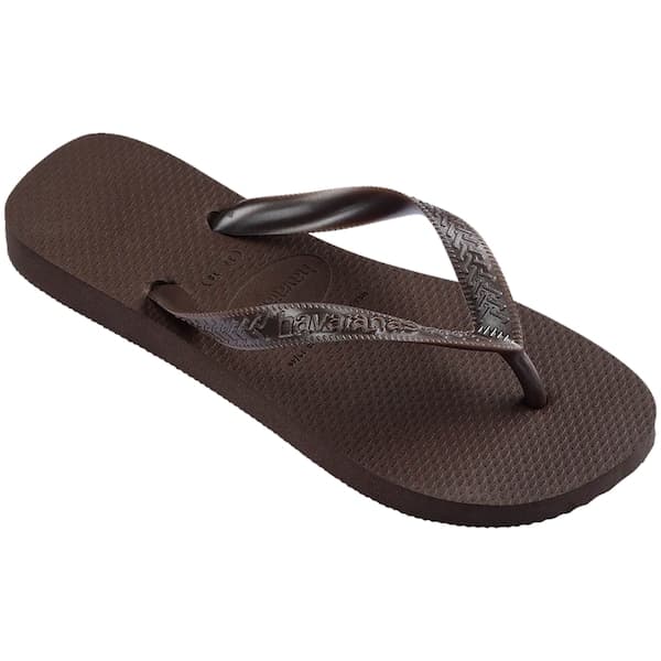 Chinelo Havaianas Top Tiras Feminino marrom com sola texturizada e logo.