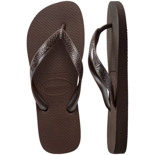 Chinelo Havaianas Top Tiras Feminino marrom com sola texturizada e marca visível.